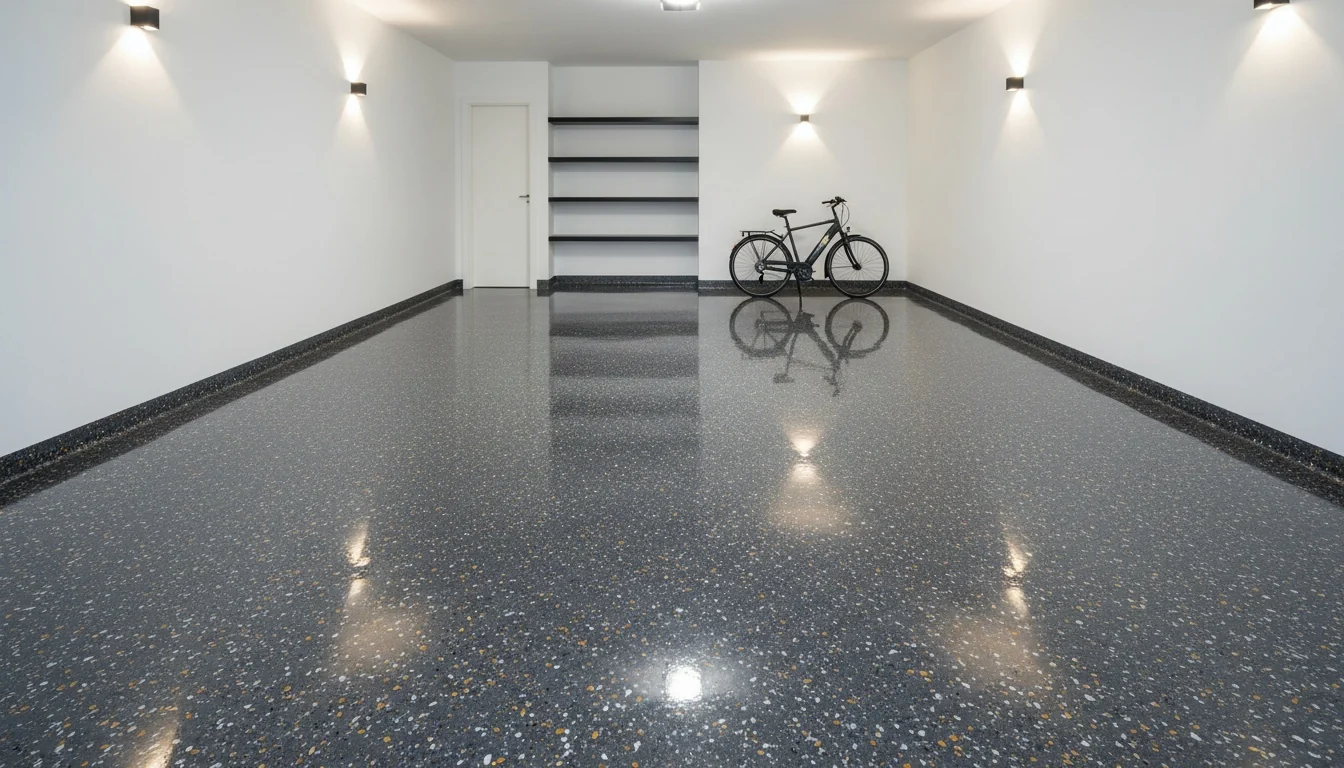 Speckled flake-chip epoxy garage floor