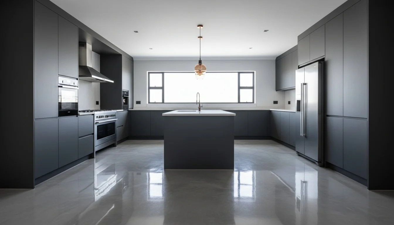 Seamless epoxy floor in a modern kitchen