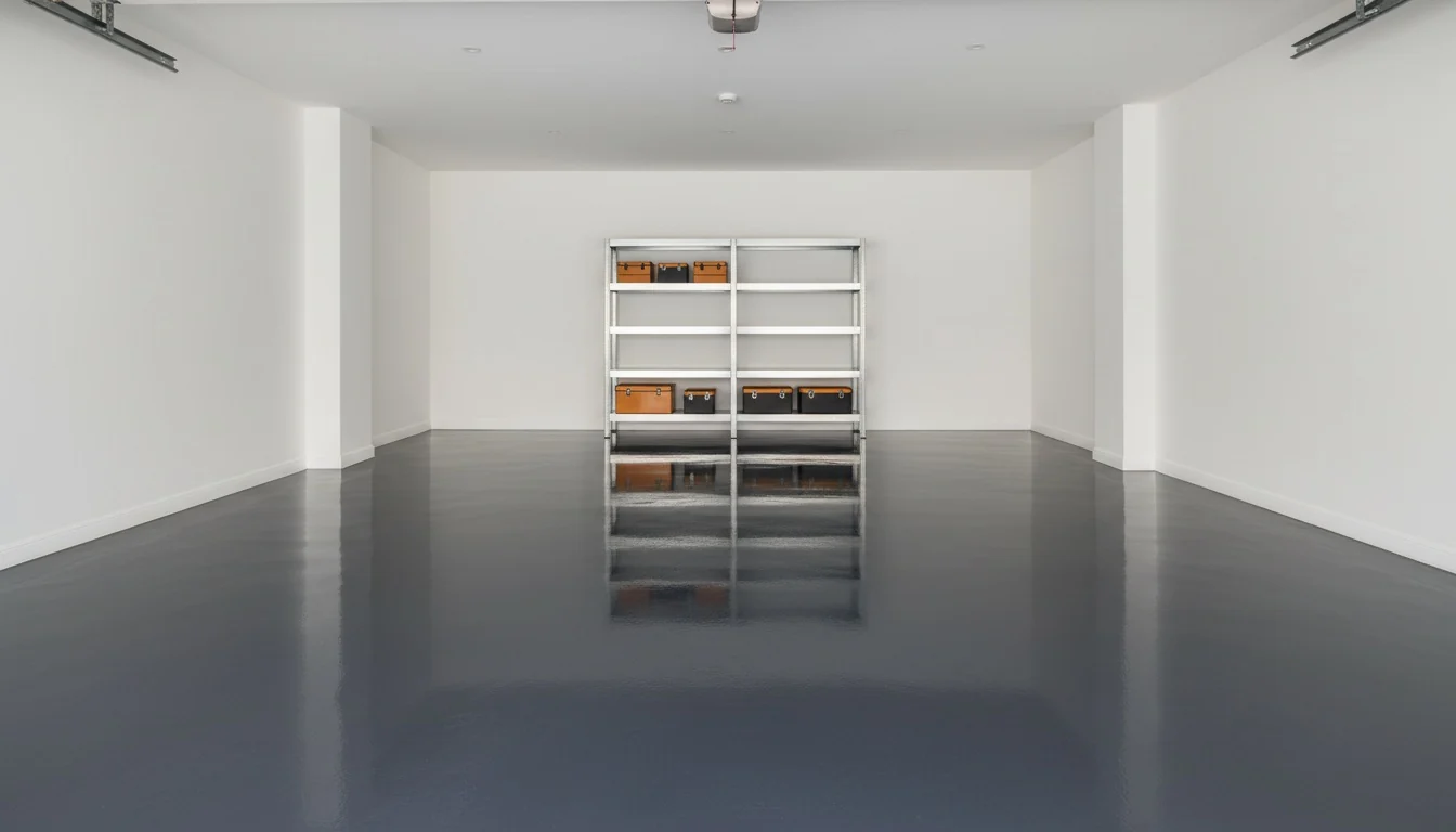 Hard-wearing epoxy garage floor showing a durable high-gloss finish
