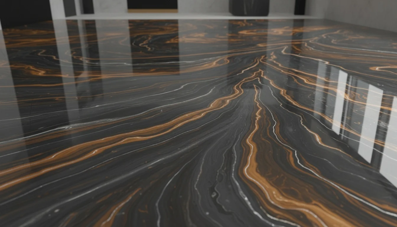 High-gloss marbled metallic epoxy floor