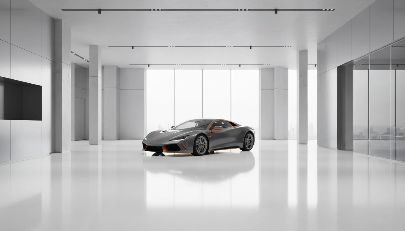 Bright gloss-white epoxy showroom floor