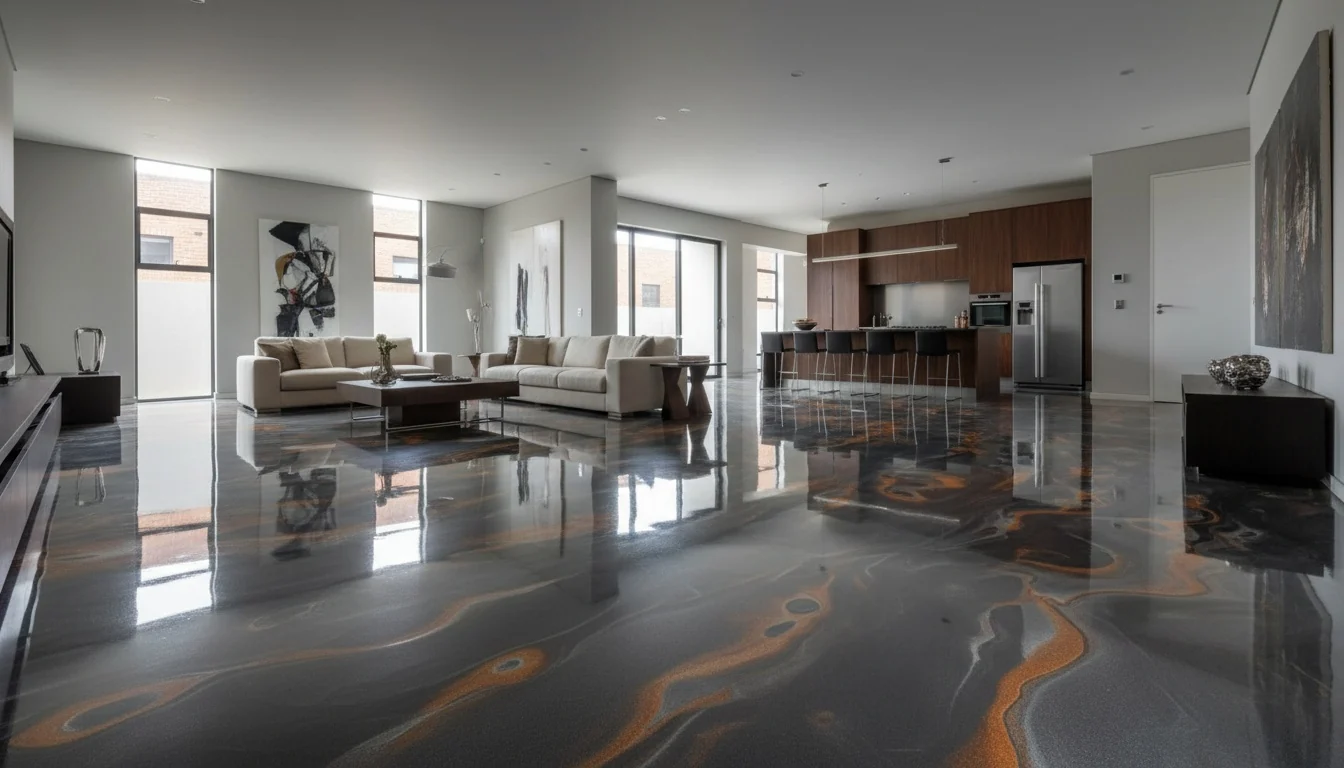 Durable flake epoxy garage floor in a Randburg family home